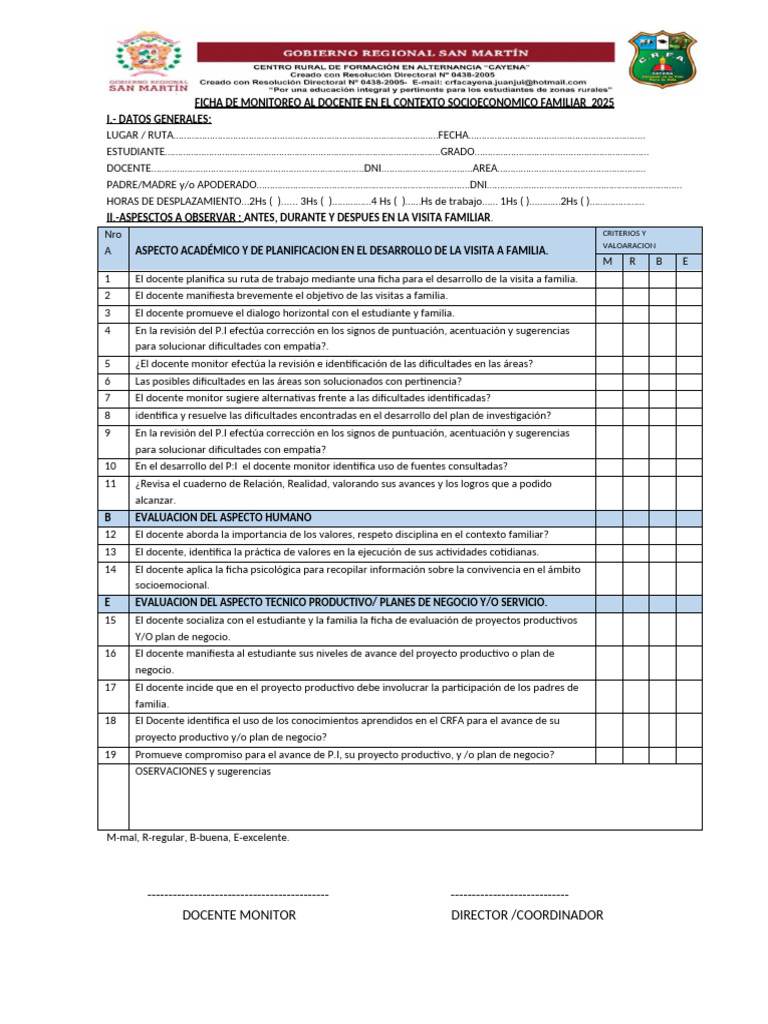 Ficha de Monitoreo a Docentes Visitas a Family | PDF | Evaluación ...