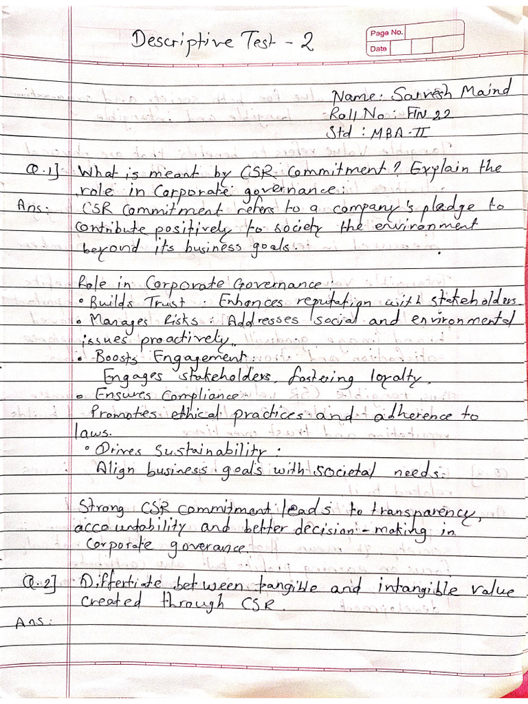 CSR Descriptive Test 2 | PDF