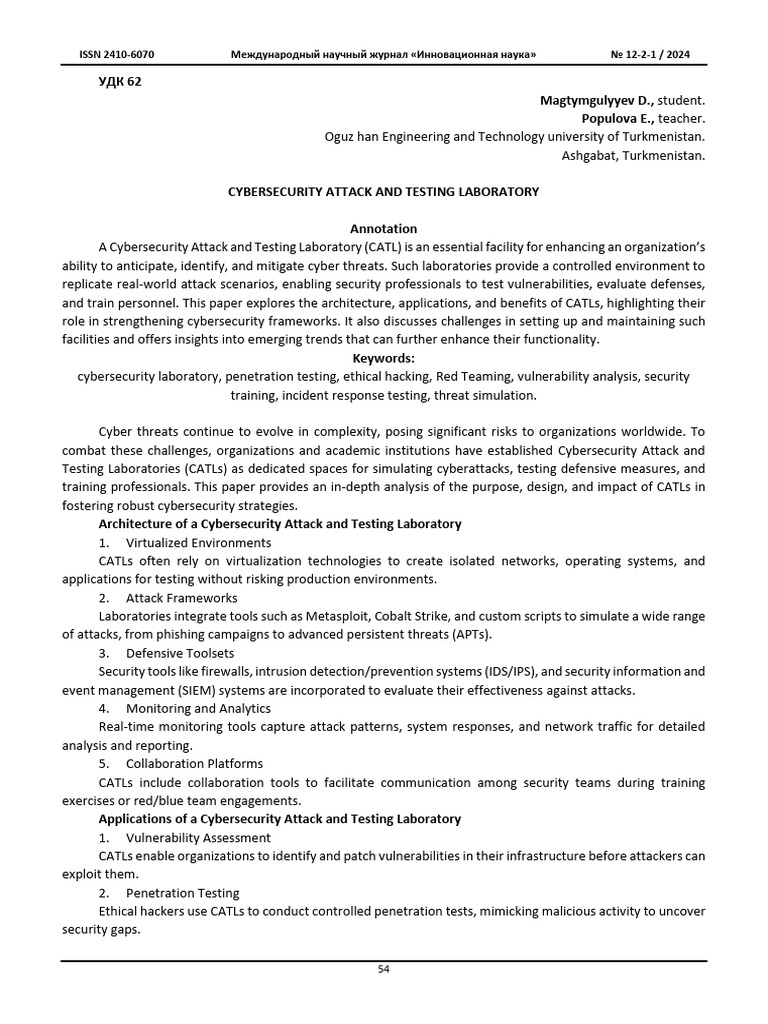 Cybersecurity Attack and Testing Laboratory | PDF | Security | Computer ...