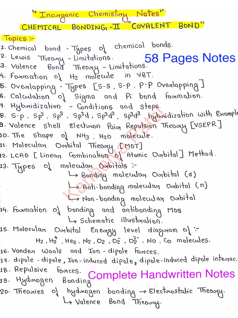 1748157090172 Chemical Bonding 2 Covalent Bond Handwritten Notes | PDF