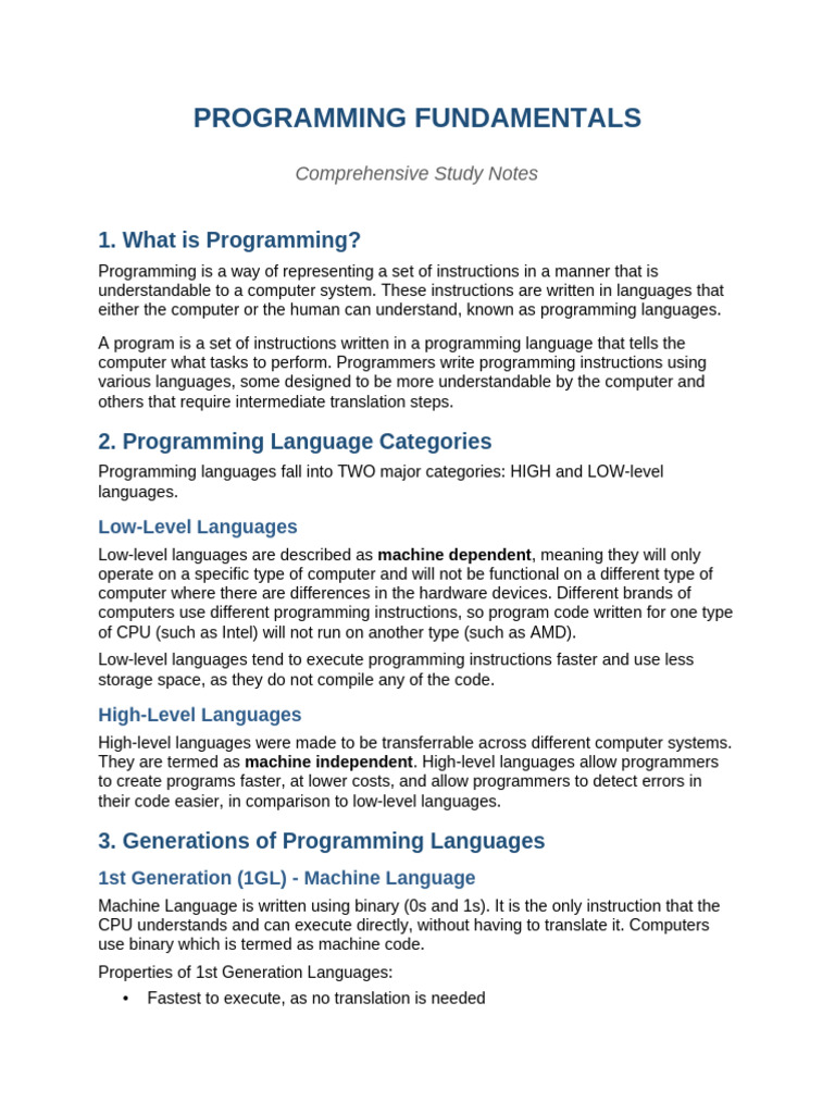 Programming Fundamentals Summary | PDF | Object Oriented Programming ...