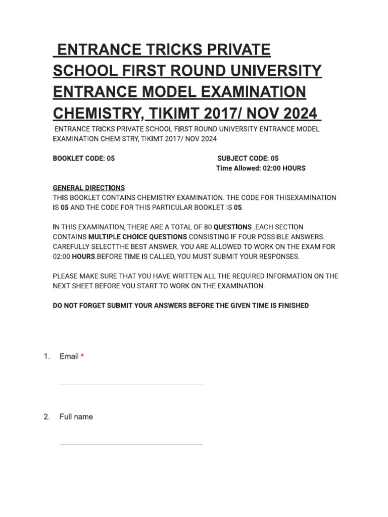 First Round Chemistry Model Exam | PDF