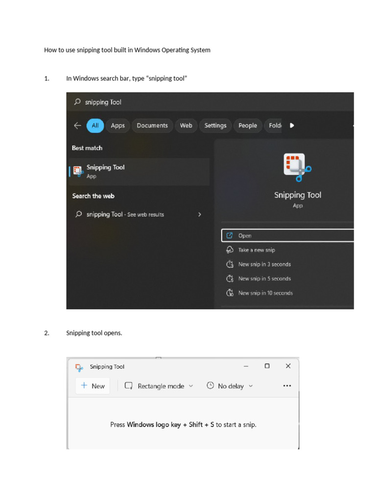 Instructions On How To Use Snipping Tool | PDF