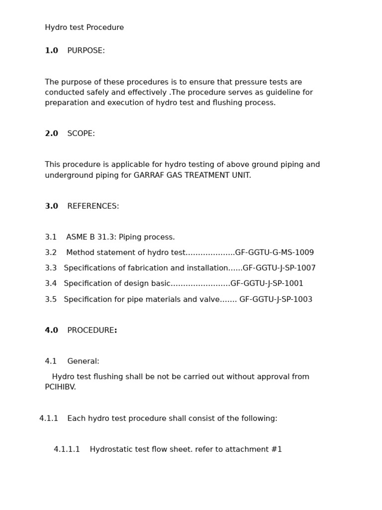 Hydro Procedure | PDF | Valve | Equipment