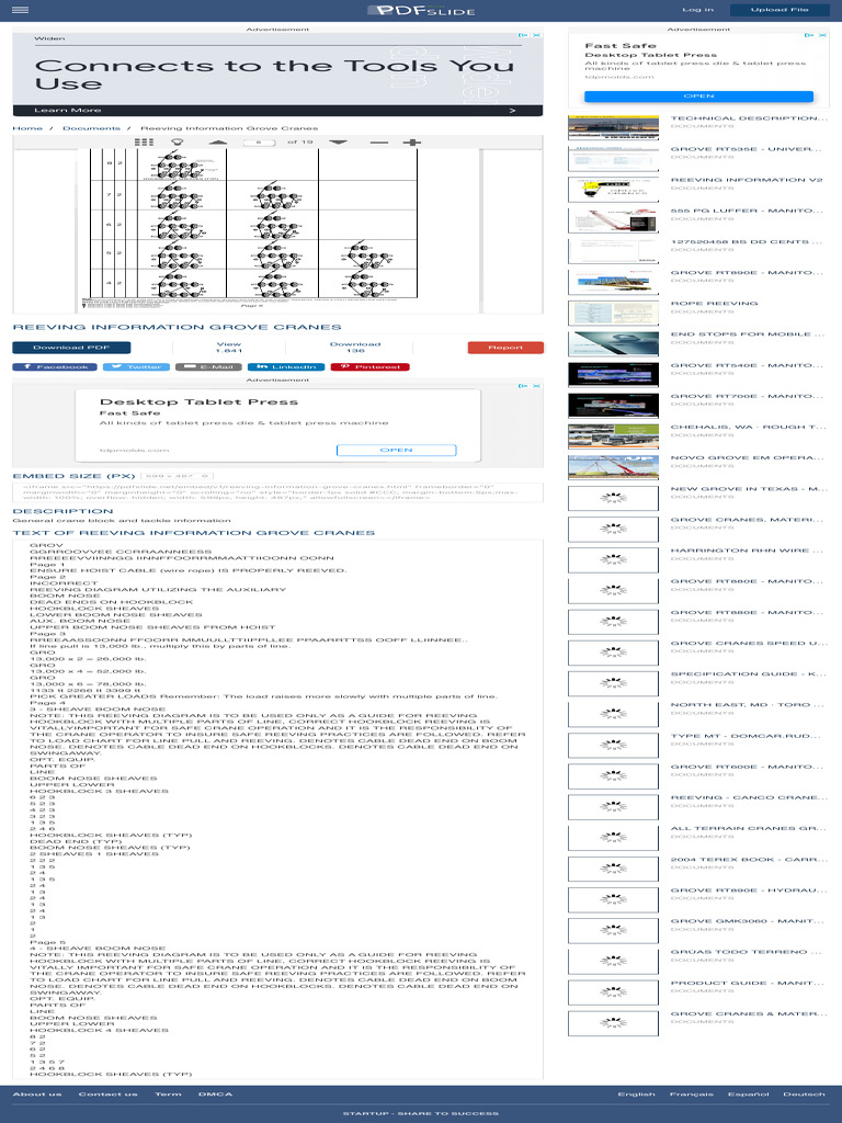 (PDF) Reeving Information Grove Cranes | PDF | Crane (Machine) | Machines