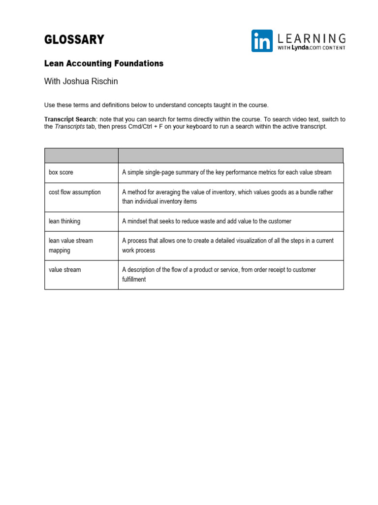 Glossary LeanAccountingFoundations | PDF