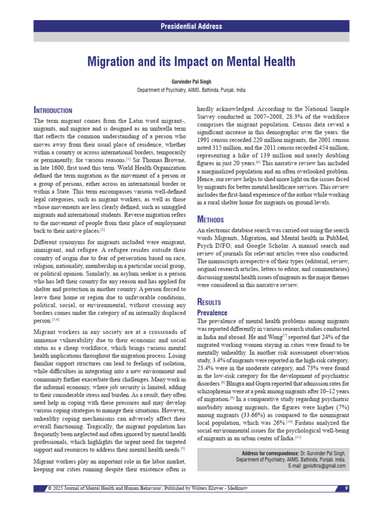 Migration and Its Impact on Mental Health.2 | PDF | Human Migration ...