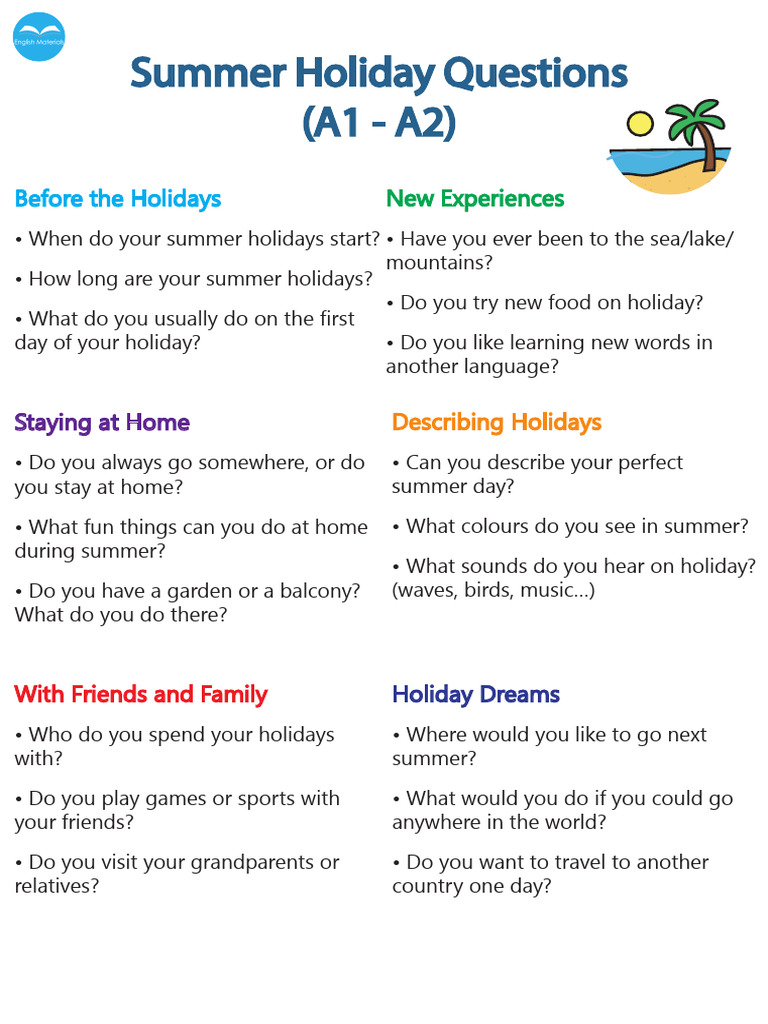 Summer Holiday Questions Englishmat | PDF