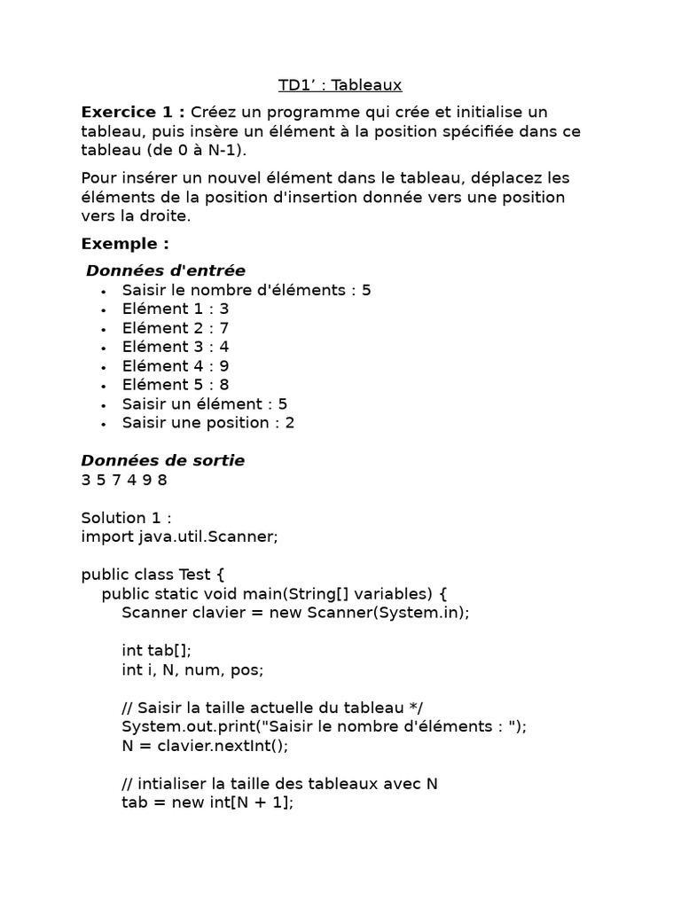 TD11 Java Tableaux Corrigé | PDF | Java (Langage de programmation ...