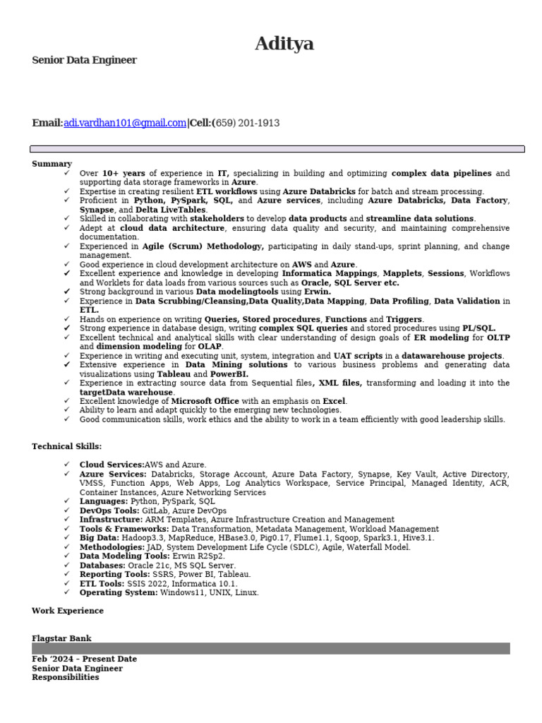 Aditya Vardhan - Data Engineer | PDF | Microsoft Azure | Databases