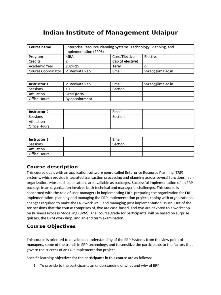 ERPS IIMU Course Outline 24 25 Will Be Modified | PDF | Enterprise ...