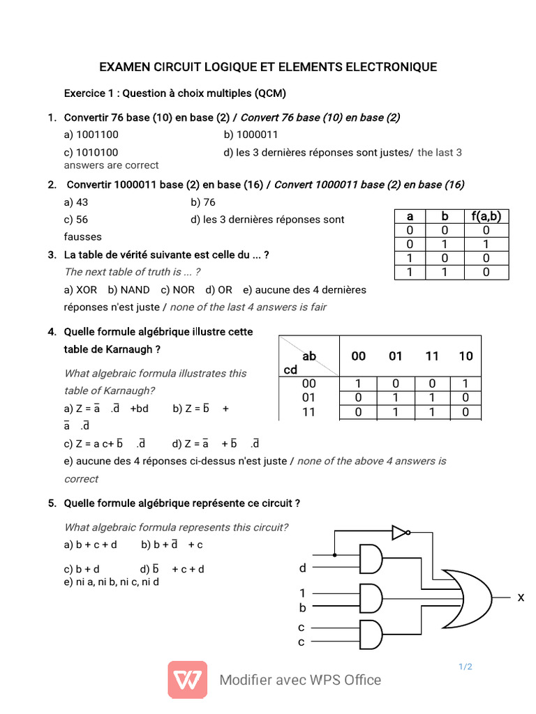 Examen - Circuit - Logique - MTIN. IUT | PDF | Arithmétique ...
