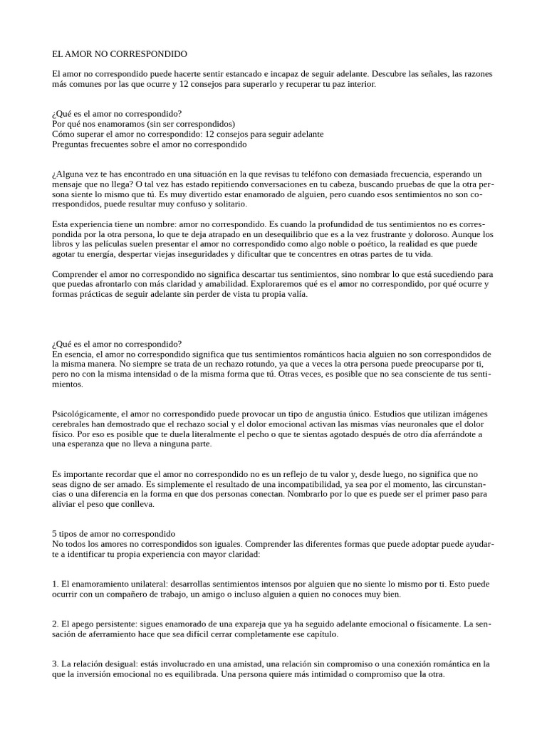 El amor no correspondido | PDF | Amor | Teoría de apego