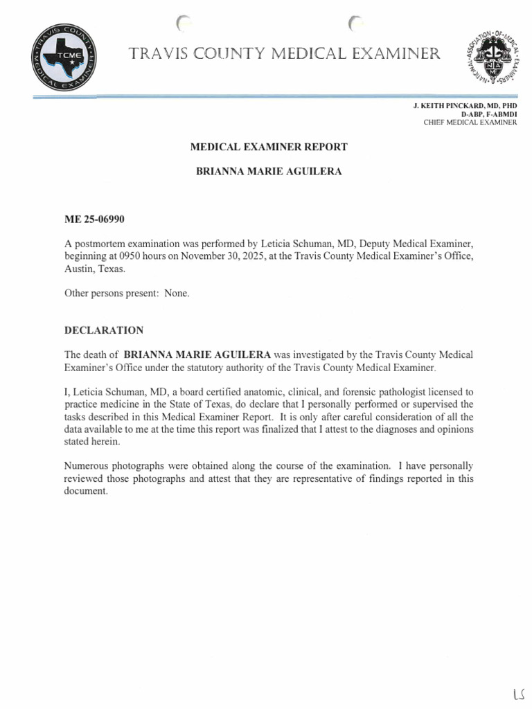 Medical Examiner Report Brianna Marie Aguilera | PDF | Coronary ...