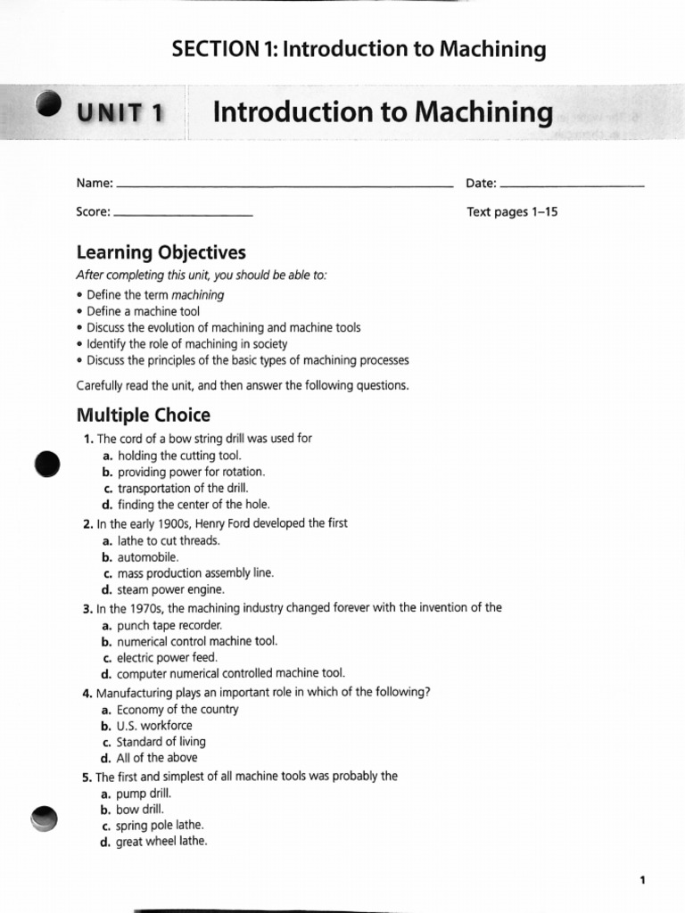 Section 1 Introduction To Machining | PDF