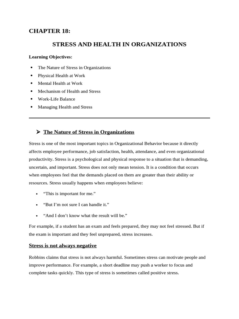 CHP 18 - Stress and Health in Org. | PDF | Stress (Biology ...