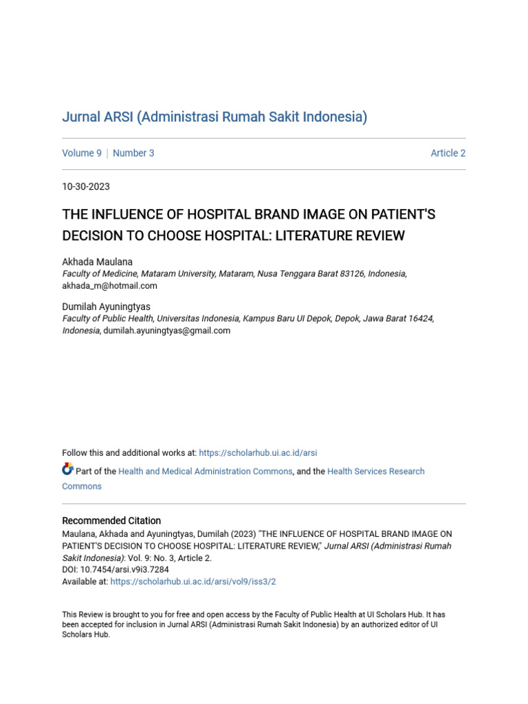 The Influence of Hospital Brand Image on Patients Decision to Ch | PDF
