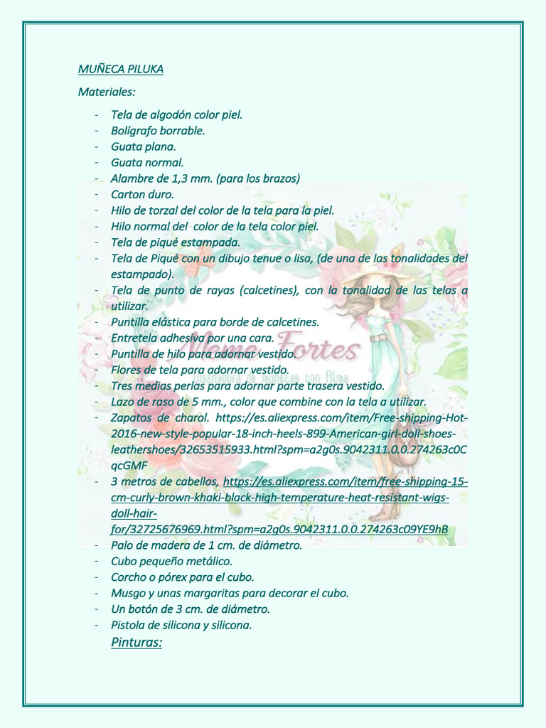 Materiales, Muñeca Piluka | PDF