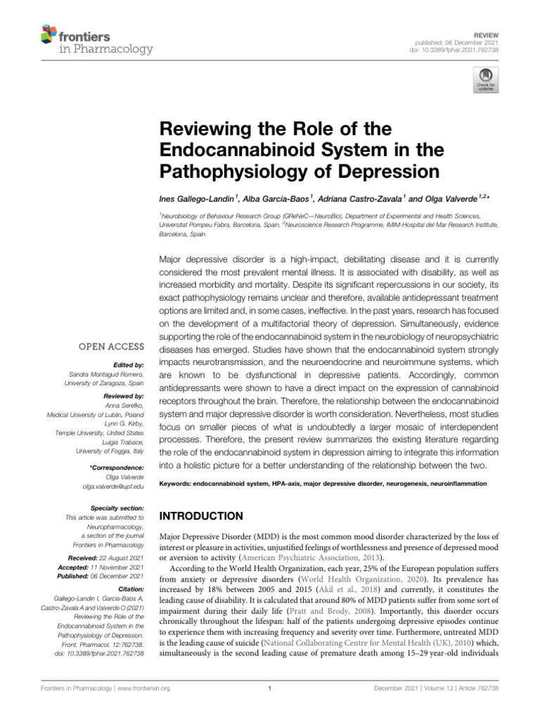 Reviewing the Role of the Endocannabinoid System in the Pathophysiology ...