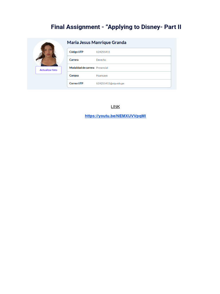 Final Assignment - “Applying to Disney- Part II | PDF
