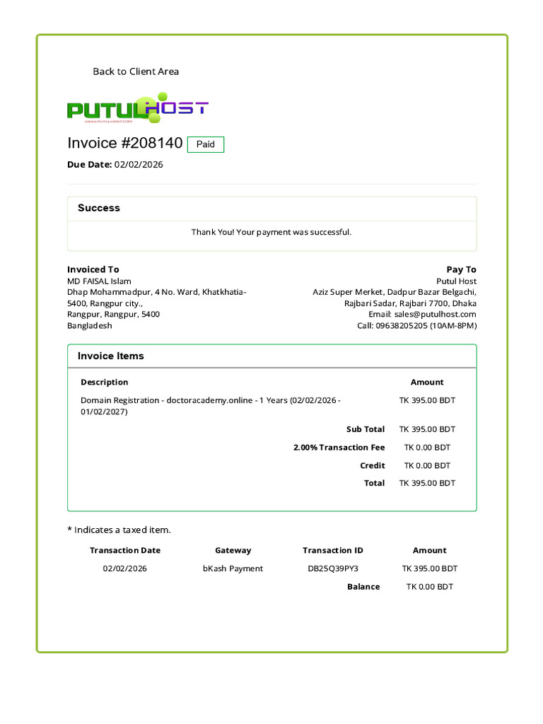 Putul Host - Invoice #208140 | PDF