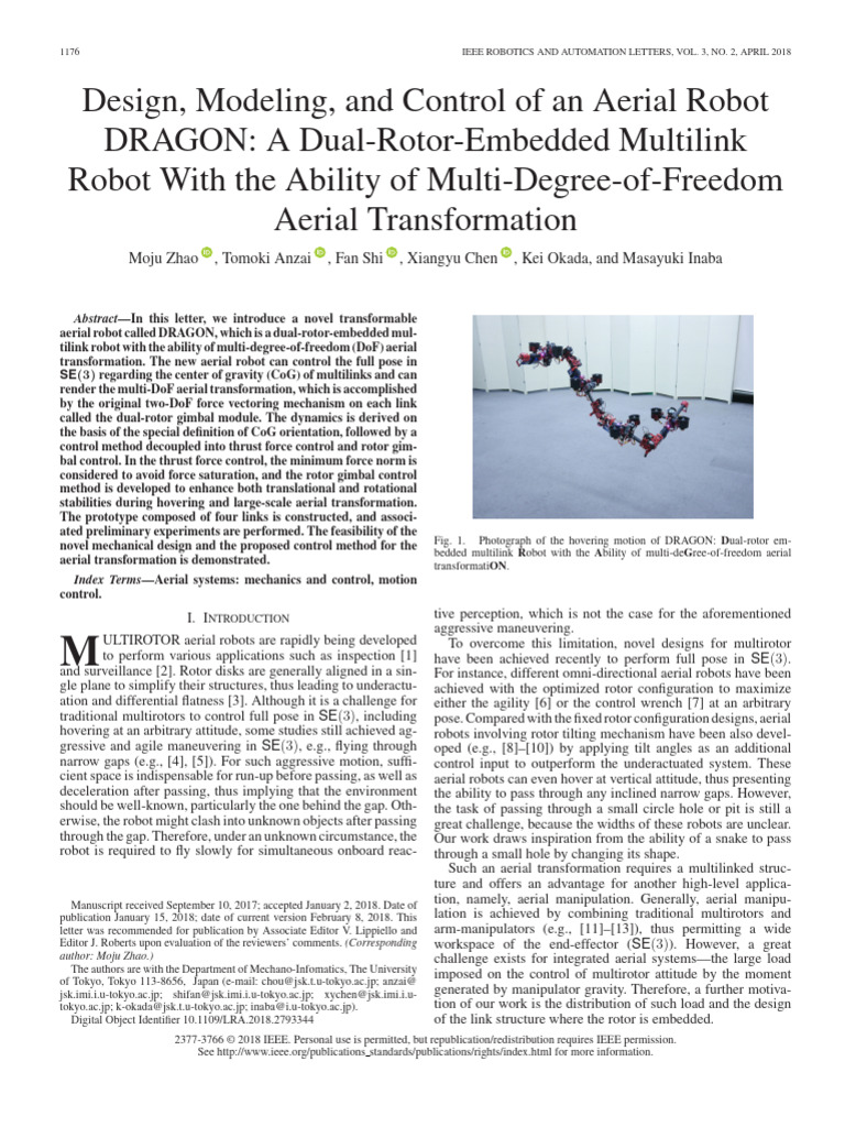 Design Modeling and Control of An Aerial Robot DRAGON A Dual-Rotor ...