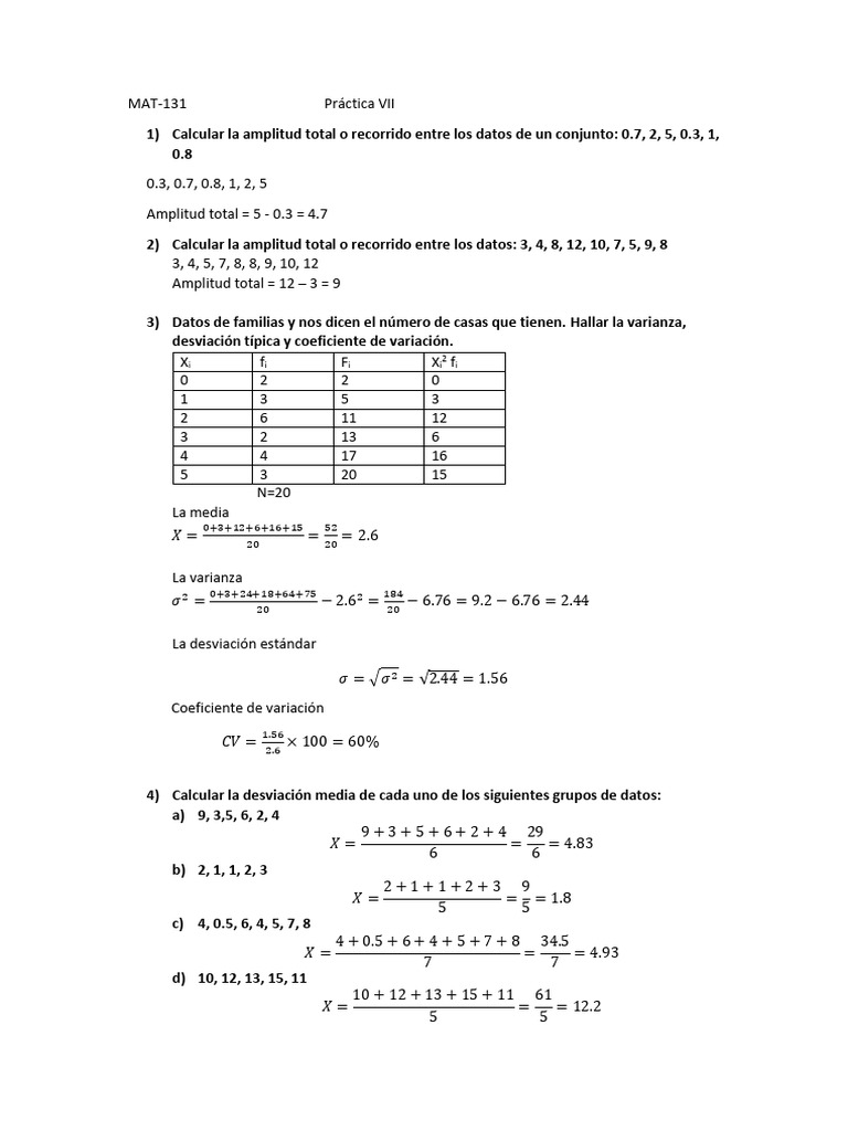 MAT-131 Practica VII | PDF | Estadísticas descriptivas | Análisis ...