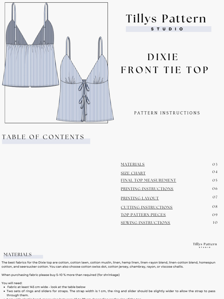 Dixie Top Pattern Instructions | PDF | Seam (Sewing) | Sewing