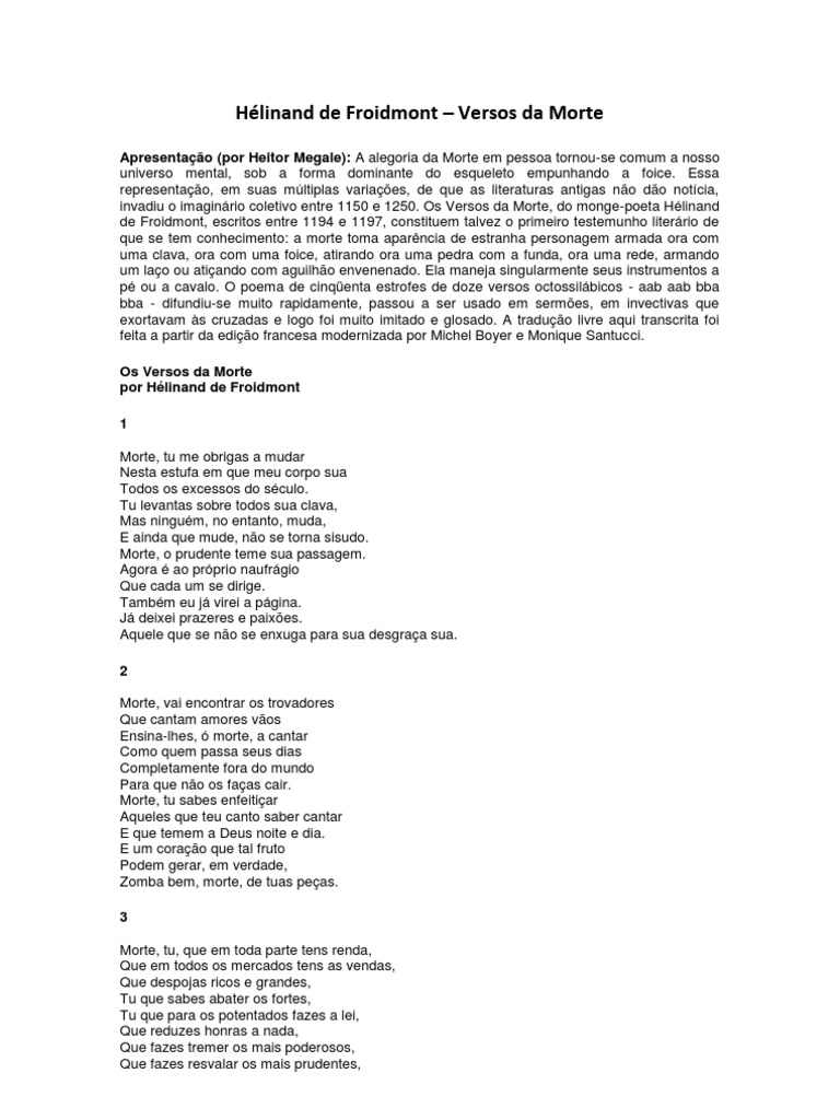 FROIDMONT, Hélinand De. Versos Da Morte. Download grátis PDF Morte