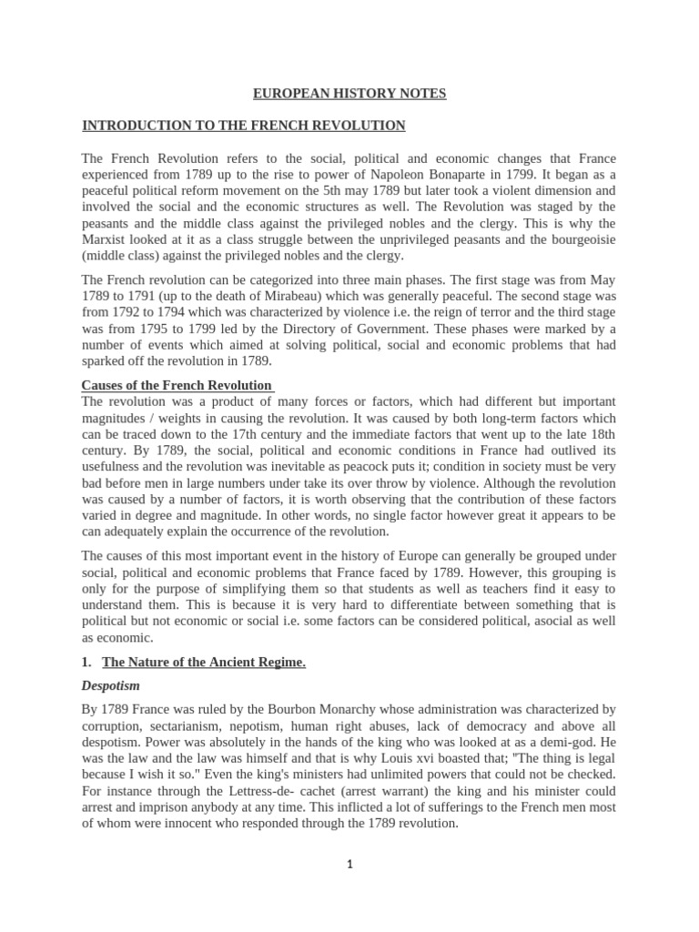 A-LEVEL European History NOTES | PDF | French Revolution | Taxes