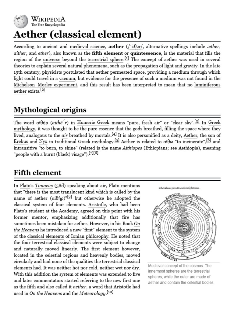 Aether (Classical Element) - Wikipedia | PDF | Physics | Science