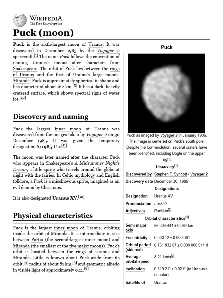 Puck (Moon) - Wikipedia | PDF | Physical Sciences | Bodies Of The Solar ...