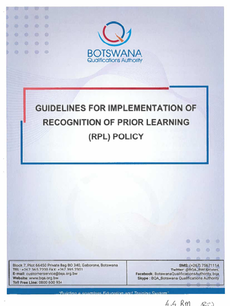 Guidelines For Implementation of Recognition of Prior Learning (RPL ...