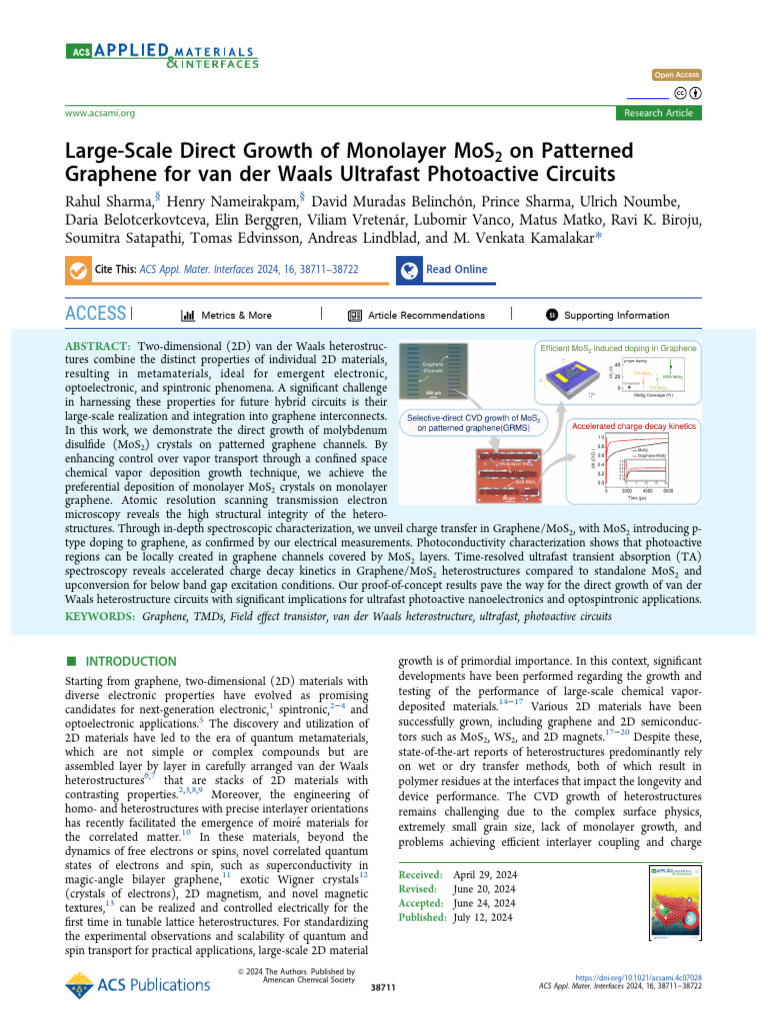Large Scale Direct Growth of Monolayer Mos2 on Patterned Graphene for ...