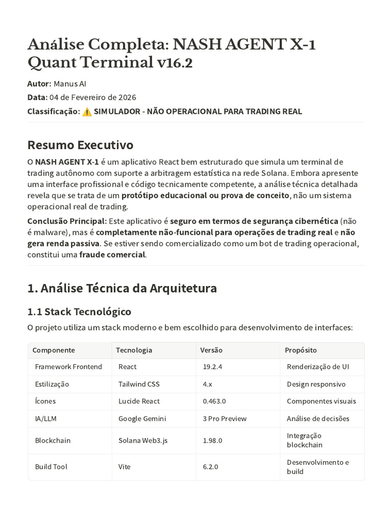 Análise Completa NASH AGENT X-1 Quant Terminal v16.2 | PDF ...