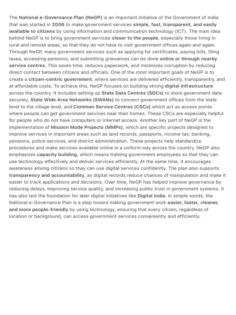 The National E-Governance Plan (NeGP) Is An Important Initiative of ...