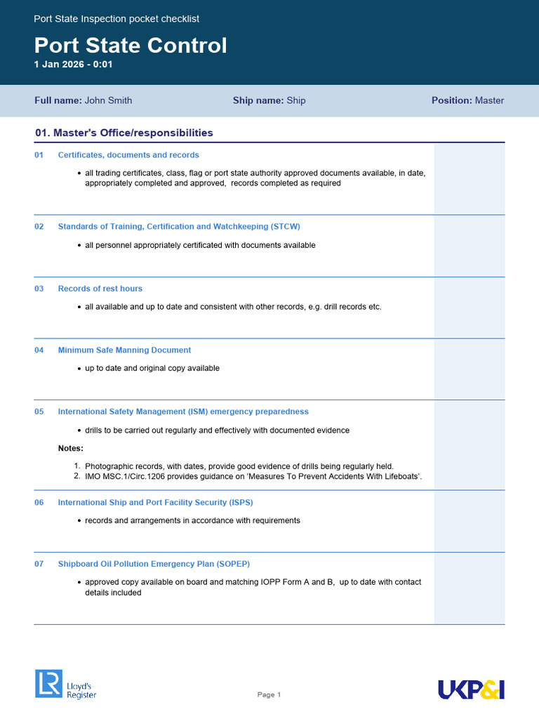 Port State Control Checklist | PDF | Shipping | Water Transport
