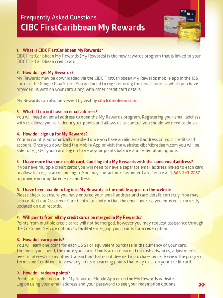 Cibc Firstcaribbean My Rewards Faqs | PDF | Credit Card | Banking ...