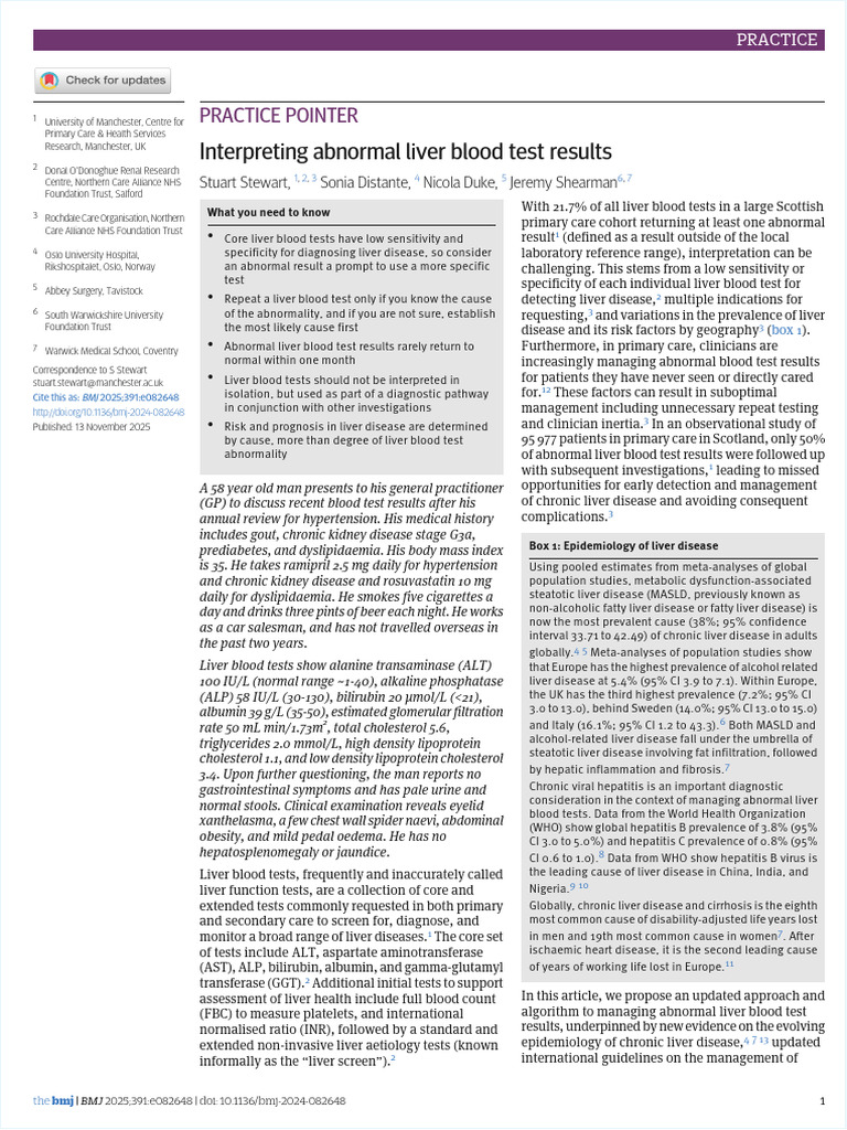 BMJ Abnormal Liver Test Interpretation 2025 | PDF | Cirrhosis ...