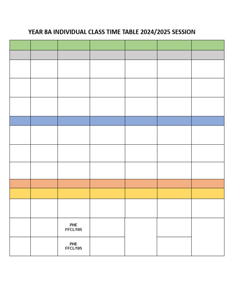 Year 8a & 8b Edited Individual Class Time Table | PDF