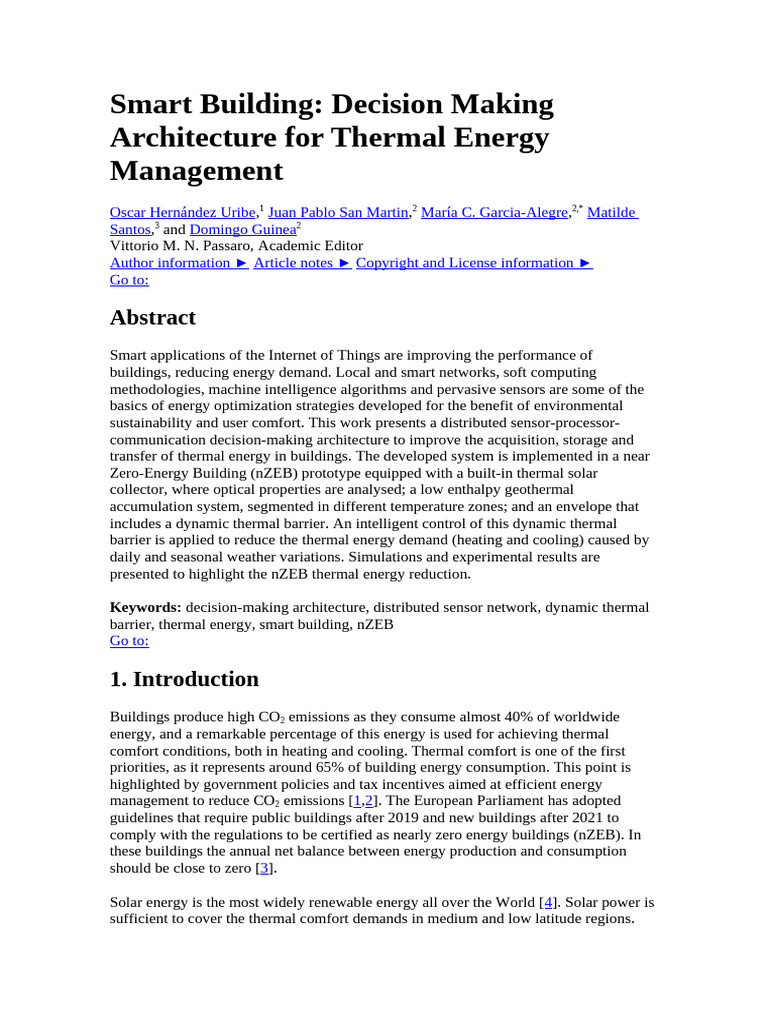 Smart Building Decision Making Architecture For Thermal Energy ...