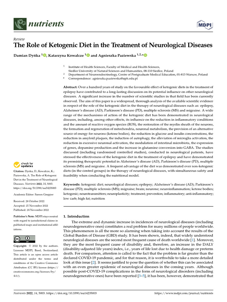 The Role of Ketogenic Diet in The Treatment of Neurological Diseases ...