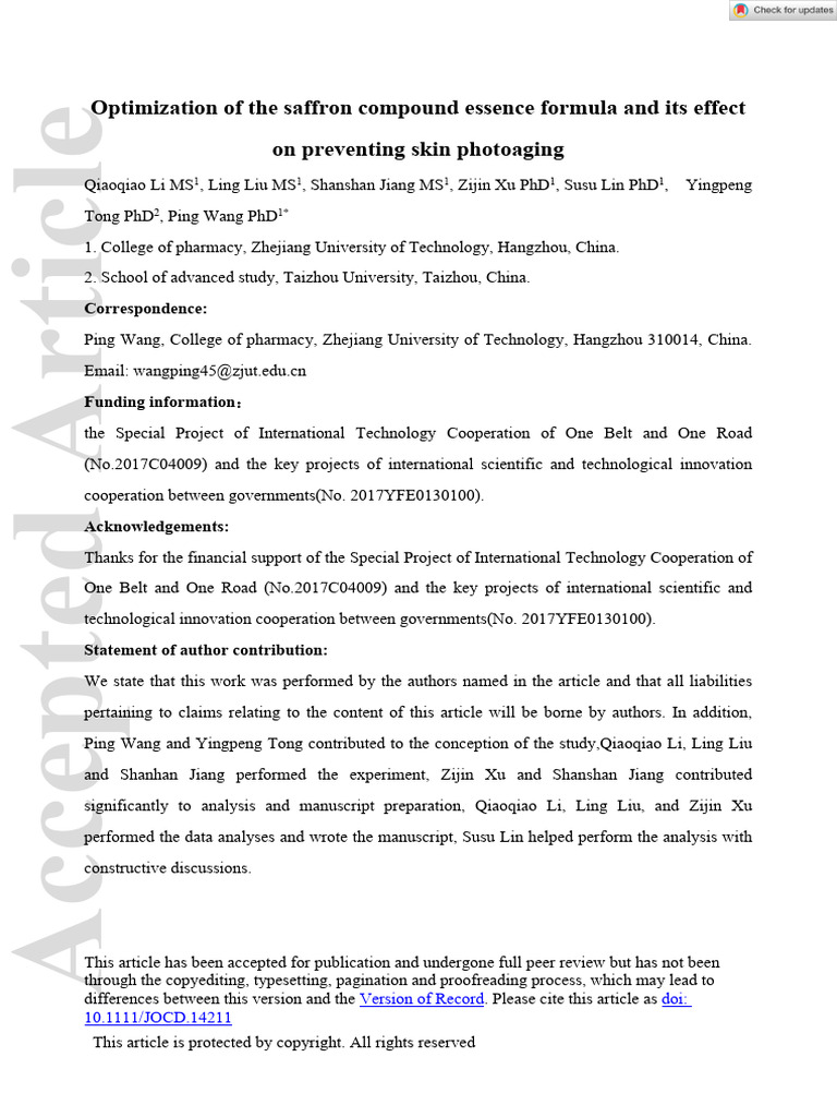 Optimization of the Saffron Compound Essence Formula and Its | PDF ...