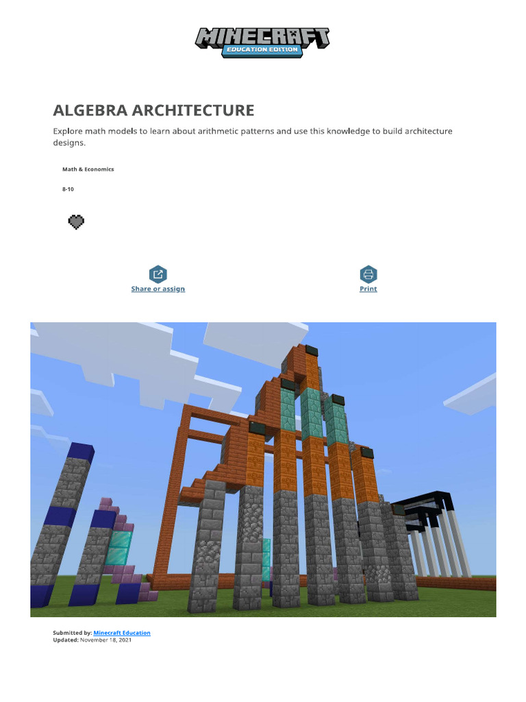 Algebra Architecture - Minecraft Education Edition | PDF