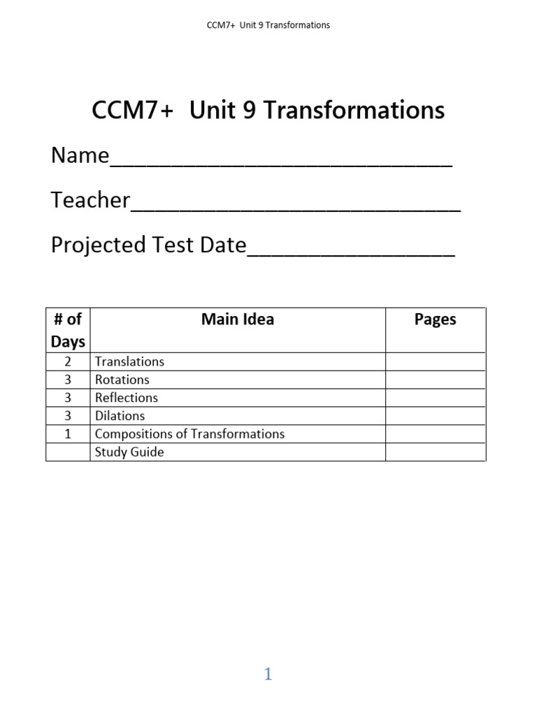 Ccm7 Unit 9 Packet Transformations | PDF | Cartesian Coordinate System ...