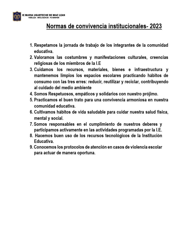 Normas de Convivencia Institucionales- 2023 (2) | PDF