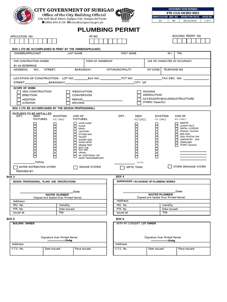 Sample Plumbing Permit For Construction | PDF | Plumbing | Water
