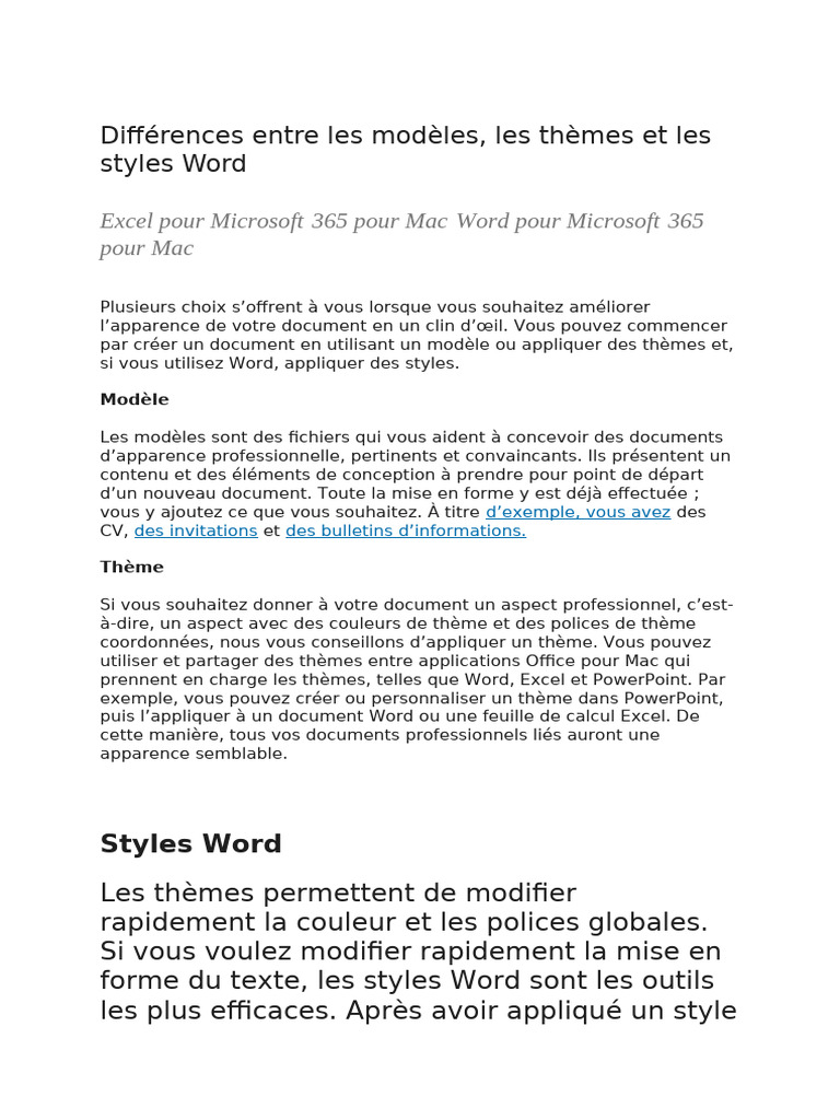 Différences Entre Les Modèles, Themes Et Styles | PDF | Microsoft Word ...