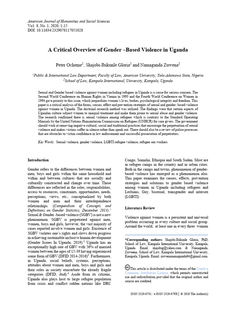 A Critical Overview of Gender - Based Violence in Uganda | PDF | Rape ...