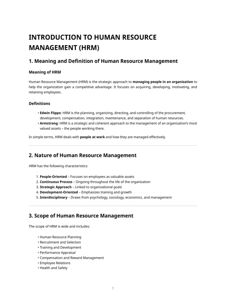 Introduction To Human Resource Management (HRM) - Detailed Notes | PDF ...